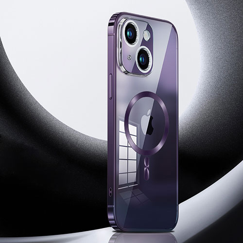 Luxury Metal Frame and Plastic Back Cover Case with Mag-Safe Magnetic LK3 for Apple iPhone 14 Purple