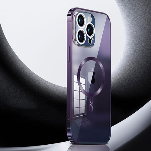 Luxury Metal Frame and Plastic Back Cover Case with Mag-Safe Magnetic LK3 for Apple iPhone 15 Pro Max Purple