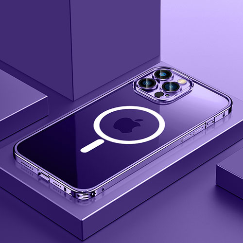 Luxury Metal Frame and Plastic Back Cover Case with Mag-Safe Magnetic QC3 for Apple iPhone 16 Pro Max Purple