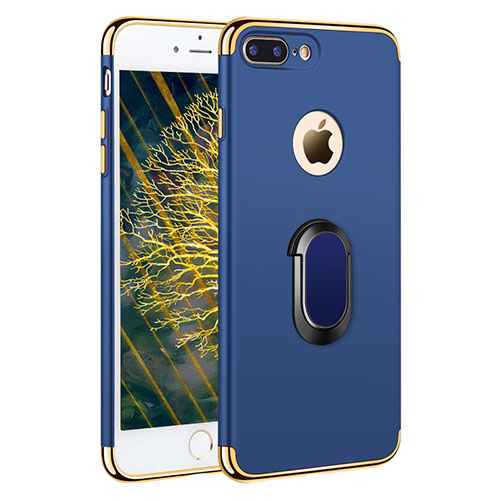 Luxury Metal Frame and Plastic Back Cover with Finger Ring Stand A01 for Apple iPhone 8 Plus Blue