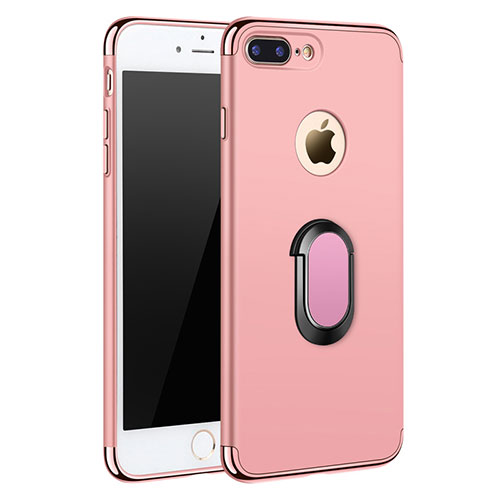 Luxury Metal Frame and Plastic Back Cover with Finger Ring Stand A01 for Apple iPhone 8 Plus Rose Gold