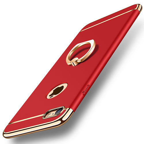 Luxury Metal Frame and Plastic Back Cover with Finger Ring Stand A01 for Apple iPhone 8 Red