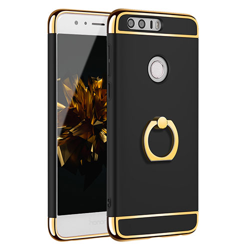 Luxury Metal Frame and Plastic Back Cover with Finger Ring Stand A01 for Huawei Honor 8 Black