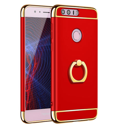 Luxury Metal Frame and Plastic Back Cover with Finger Ring Stand A01 for Huawei Honor 8 Red