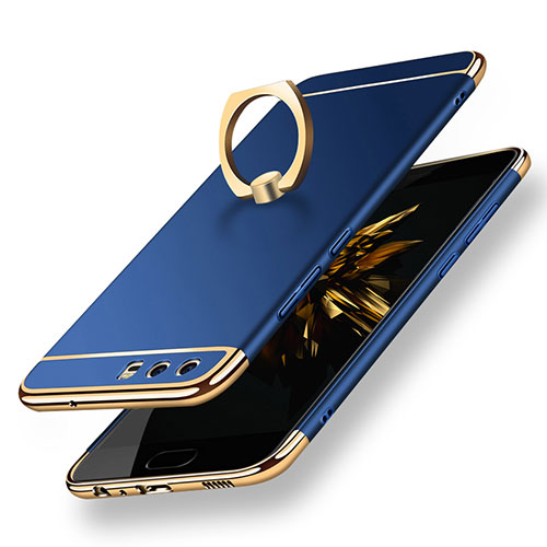 Luxury Metal Frame and Plastic Back Cover with Finger Ring Stand A01 for Huawei P10 Blue