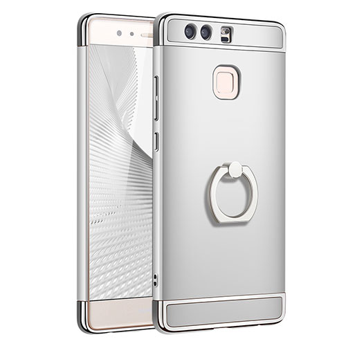 Luxury Metal Frame and Plastic Back Cover with Finger Ring Stand A01 for Huawei P9 Plus Silver