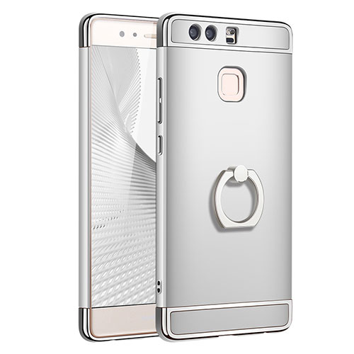 Luxury Metal Frame and Plastic Back Cover with Finger Ring Stand A01 for Huawei P9 Silver