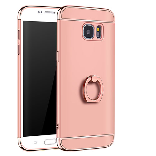 Luxury Metal Frame and Plastic Back Cover with Finger Ring Stand A01 for Samsung Galaxy S7 Edge G935F Rose Gold