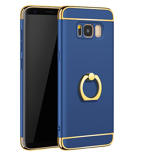 Luxury Metal Frame and Plastic Back Cover with Finger Ring Stand A01 for Samsung Galaxy S8 Plus Blue