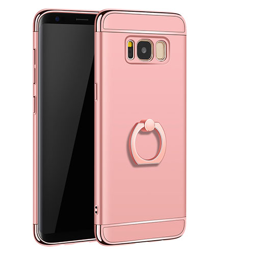 Luxury Metal Frame and Plastic Back Cover with Finger Ring Stand A01 for Samsung Galaxy S8 Plus Rose Gold