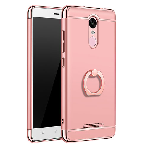 Luxury Metal Frame and Plastic Back Cover with Finger Ring Stand A01 for Xiaomi Redmi Note 3 Rose Gold