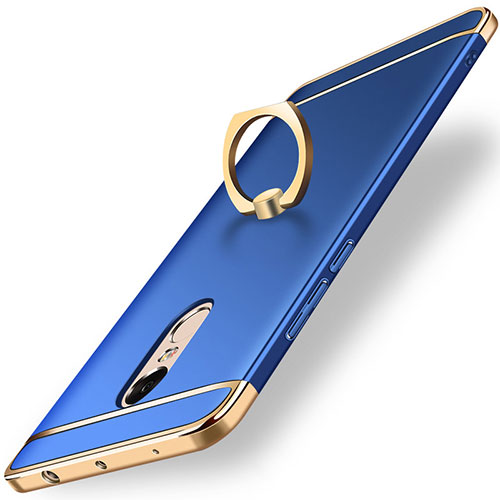 Luxury Metal Frame and Plastic Back Cover with Finger Ring Stand A01 for Xiaomi Redmi Note 4X High Edition Blue