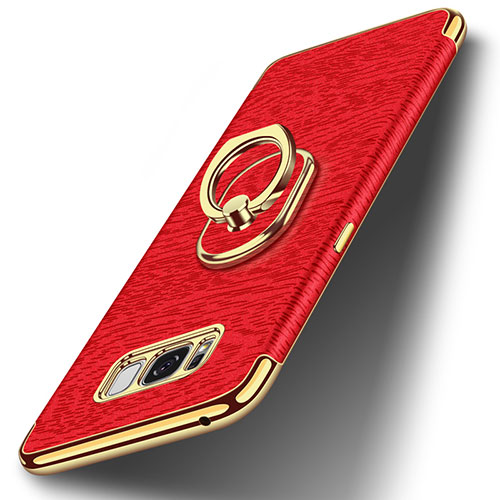 Luxury Metal Frame and Plastic Back Cover with Finger Ring Stand A02 for Samsung Galaxy S8 Plus Red