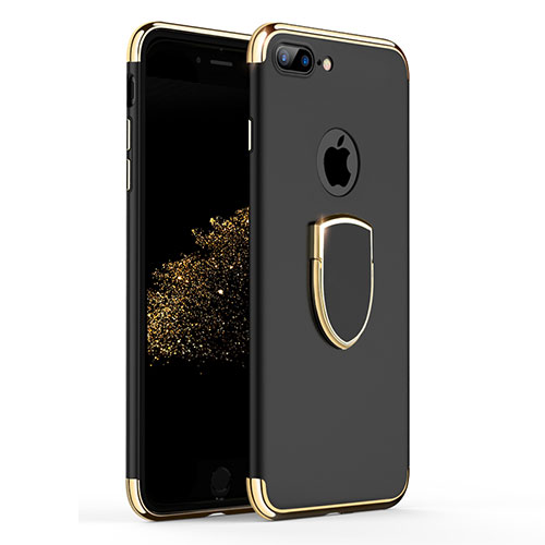 Luxury Metal Frame and Plastic Back Cover with Finger Ring Stand A03 for Apple iPhone 7 Plus Black