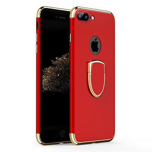 Luxury Metal Frame and Plastic Back Cover with Finger Ring Stand A03 for Apple iPhone 7 Plus Red