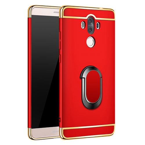 Luxury Metal Frame and Plastic Back Cover with Finger Ring Stand A03 for Huawei Mate 9 Red