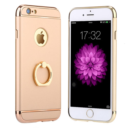 Luxury Metal Frame and Plastic Back Cover with Finger Ring Stand A05 for Apple iPhone 6S Plus Gold