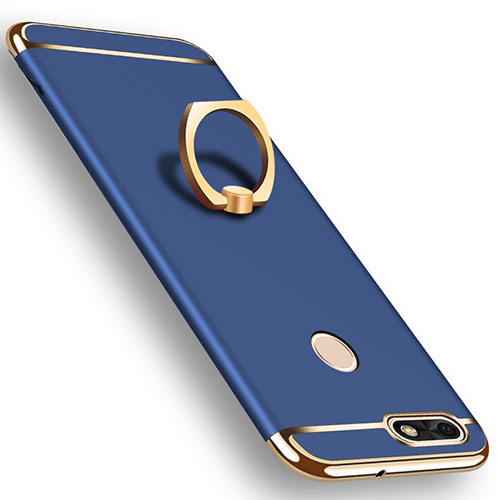 Luxury Metal Frame and Plastic Back Cover with Finger Ring Stand A06 for Huawei P9 Lite Mini Blue