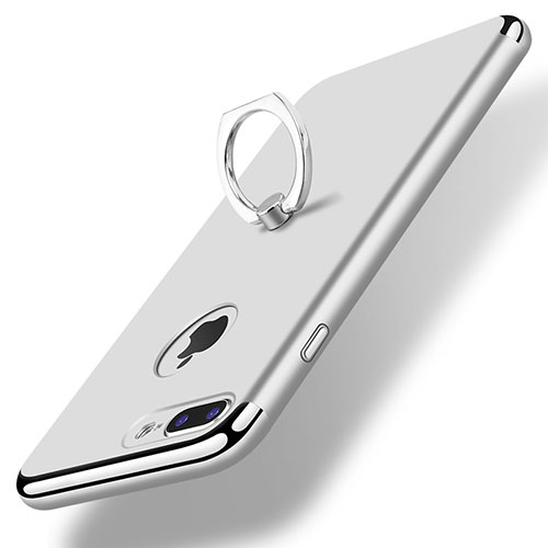 Luxury Metal Frame and Plastic Back Cover with Finger Ring Stand A07 for Apple iPhone 7 Plus Silver