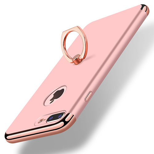 Luxury Metal Frame and Plastic Back Cover with Finger Ring Stand A07 for Apple iPhone 8 Plus Rose Gold