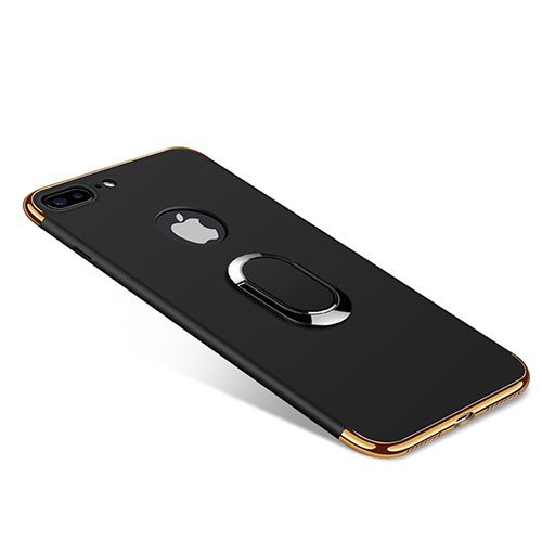 Luxury Metal Frame and Plastic Back Cover with Finger Ring Stand A08 for Apple iPhone 8 Plus Black