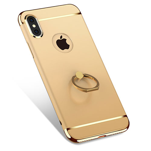 Luxury Metal Frame and Plastic Back Cover with Finger Ring Stand F02 for Apple iPhone Xs Max Gold