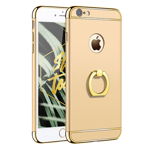 Luxury Metal Frame and Plastic Back Cover with Finger Ring Stand for Apple iPhone 6 Plus Gold