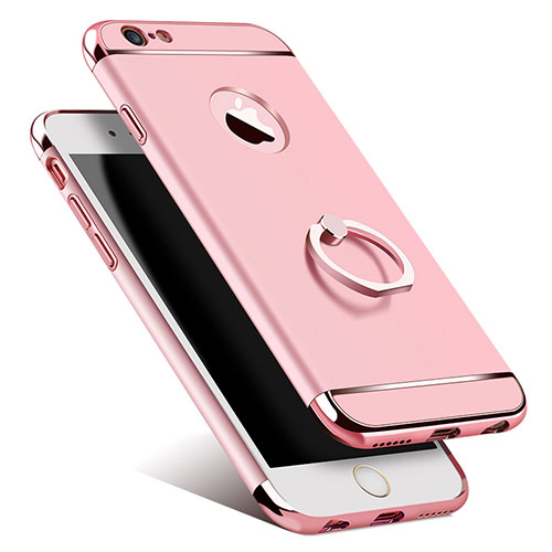 Luxury Metal Frame and Plastic Back Cover with Finger Ring Stand for Apple iPhone 6S Rose Gold