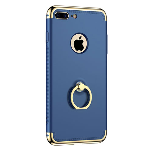 Luxury Metal Frame and Plastic Back Cover with Finger Ring Stand for Apple iPhone 7 Plus Blue