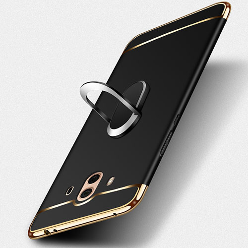 Luxury Metal Frame and Plastic Back Cover with Finger Ring Stand for Huawei Mate 10 Black