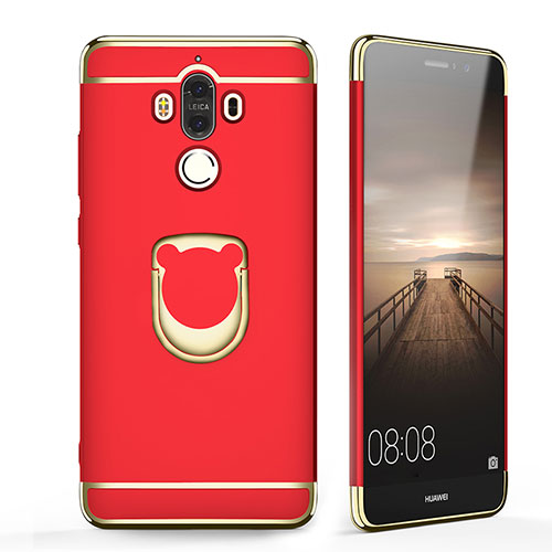 Luxury Metal Frame and Plastic Back Cover with Finger Ring Stand for Huawei Mate 9 Red