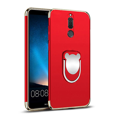 Luxury Metal Frame and Plastic Back Cover with Finger Ring Stand for Huawei Rhone Red