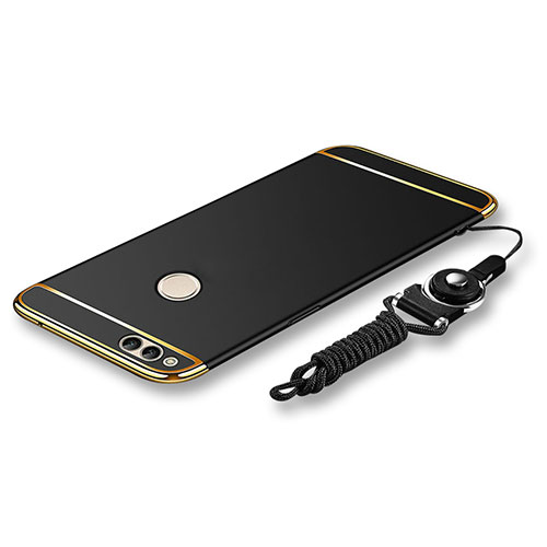 Luxury Metal Frame and Plastic Back Cover with Lanyard for Huawei Honor Play 7X Black