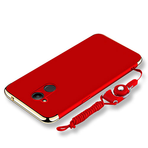 Luxury Metal Frame and Plastic Back Cover with Lanyard for Huawei Honor V9 Play Red