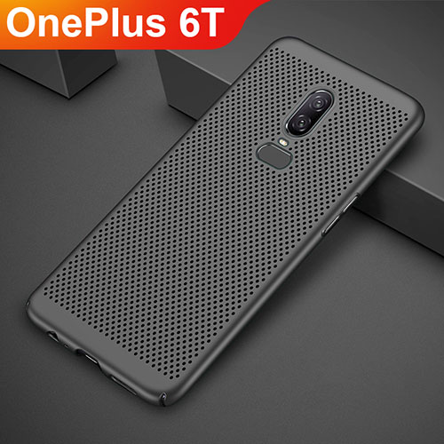 Mesh Hole Hard Rigid Snap On Case Cover for OnePlus 6T Black