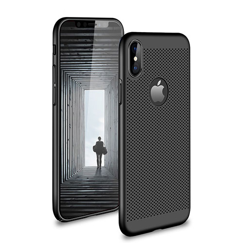 Mesh Hole Hard Rigid Snap On Case Cover H01 for Apple iPhone Xs Black