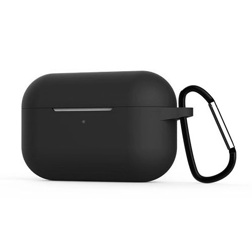 Protective Silicone Case Skin for Apple AirPods Pro Charging Box with Keychain C02 Black