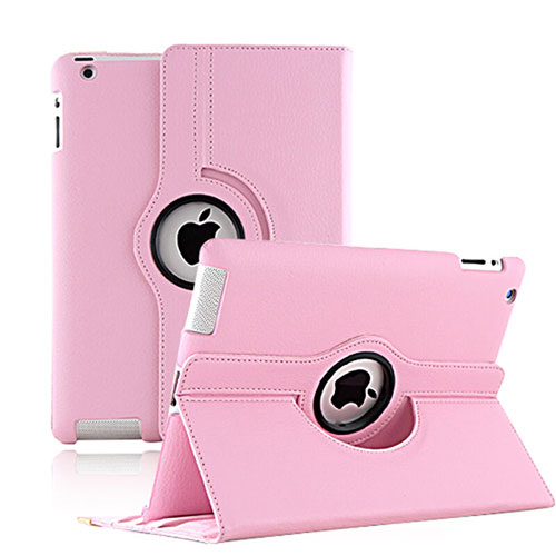 Rotating Stands Flip Leather Case for Apple iPad 3 Pink