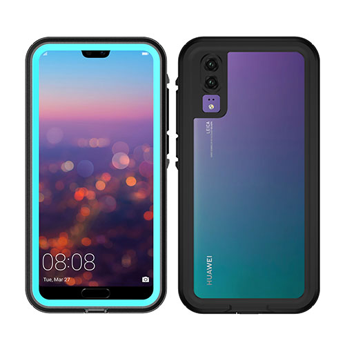 Silicone and Plastic Waterproof Cover Case 360 Degrees Underwater Shell for Huawei P20 Sky Blue