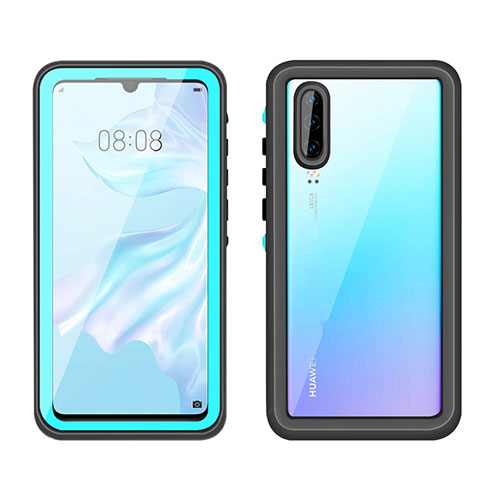 Silicone and Plastic Waterproof Cover Case 360 Degrees Underwater Shell T01 for Huawei P30 Cyan