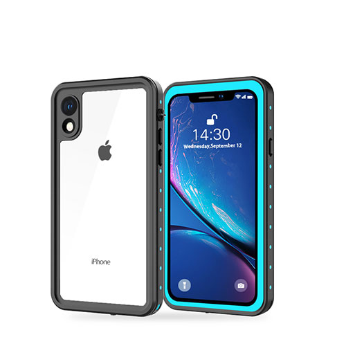 Silicone and Plastic Waterproof Cover Case 360 Degrees Underwater Shell W01 for Apple iPhone XR Cyan