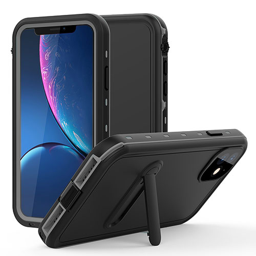 Silicone and Plastic Waterproof Cover Case 360 Degrees Underwater Shell with Stand for Apple iPhone 11 Gray