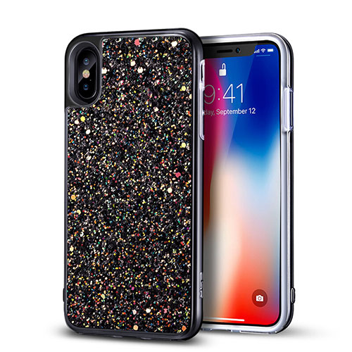 Silicone Candy Rubber Bling Bling Pattern Soft Case for Apple iPhone Xs Black