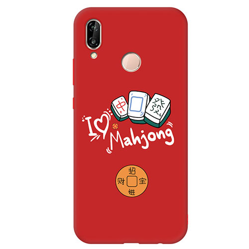 Silicone Candy Rubber Fashionable Pattern Soft Case Cover S01 for Huawei P20 Lite Red