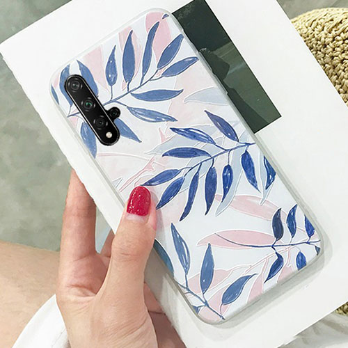 Silicone Candy Rubber Flowers Soft Case for Huawei Honor 20S Blue