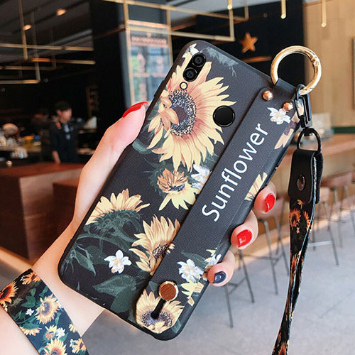 Silicone Candy Rubber Flowers Soft Case for Huawei Honor 8X Black