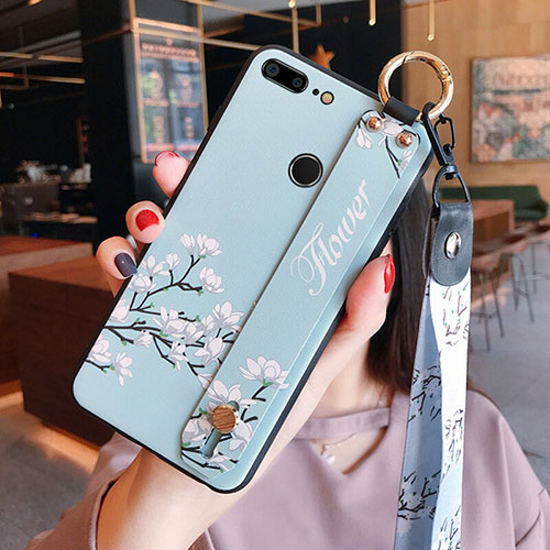 Silicone Candy Rubber Flowers Soft Case for Huawei Honor 9 Lite Cyan