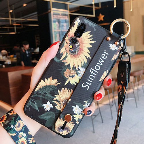 Silicone Candy Rubber Flowers Soft Case for Huawei P20 Pro Black