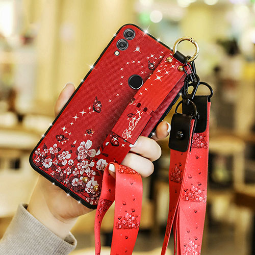 Silicone Candy Rubber Flowers Soft Case S01 for Huawei Honor V10 Lite Red