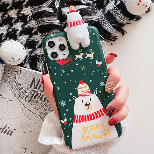 Silicone Candy Rubber Gel Christmas Pattern Soft Case Cover C02 for Apple iPhone 11 Pro Max Green